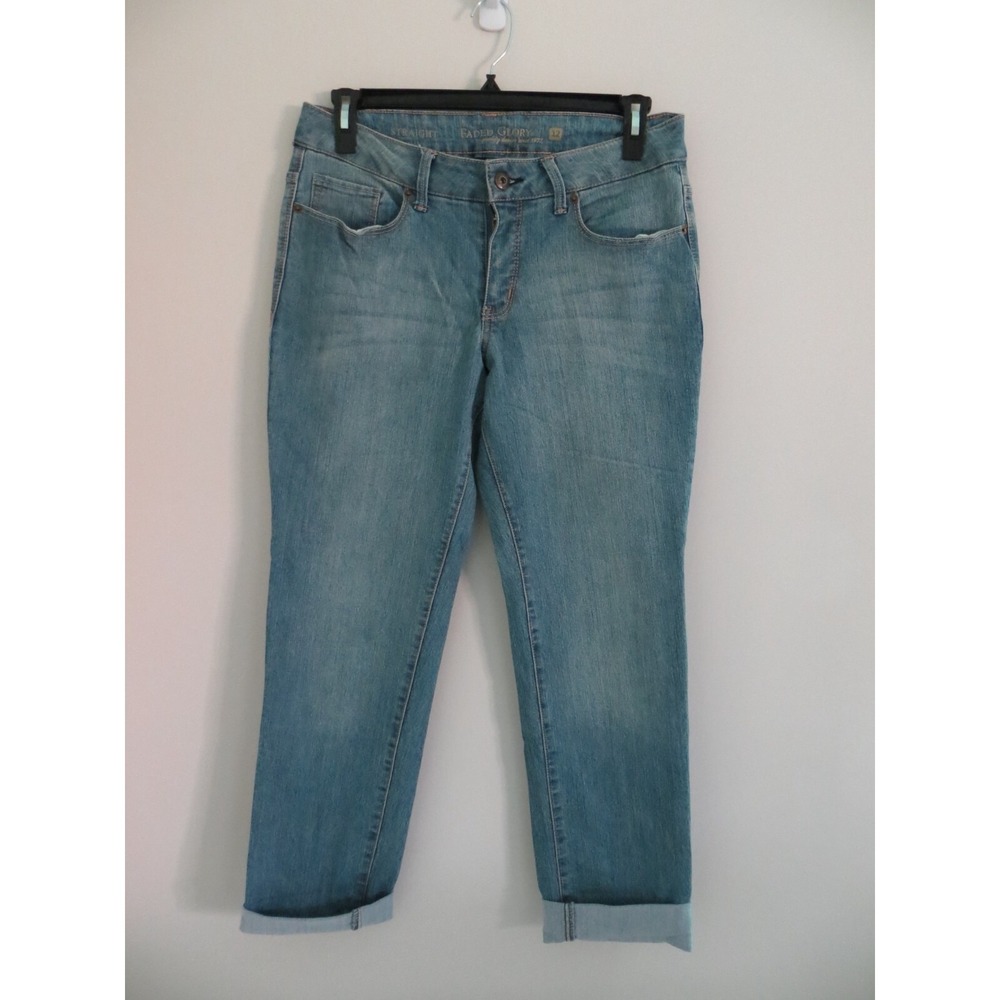 Faded Glory Women's Denim Jeans with Cuff Light Wash Size 12 Average